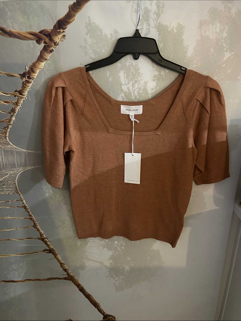 Dear John Cropped Square Neck Short Sleeve Knit Top - Chestnut Brown
